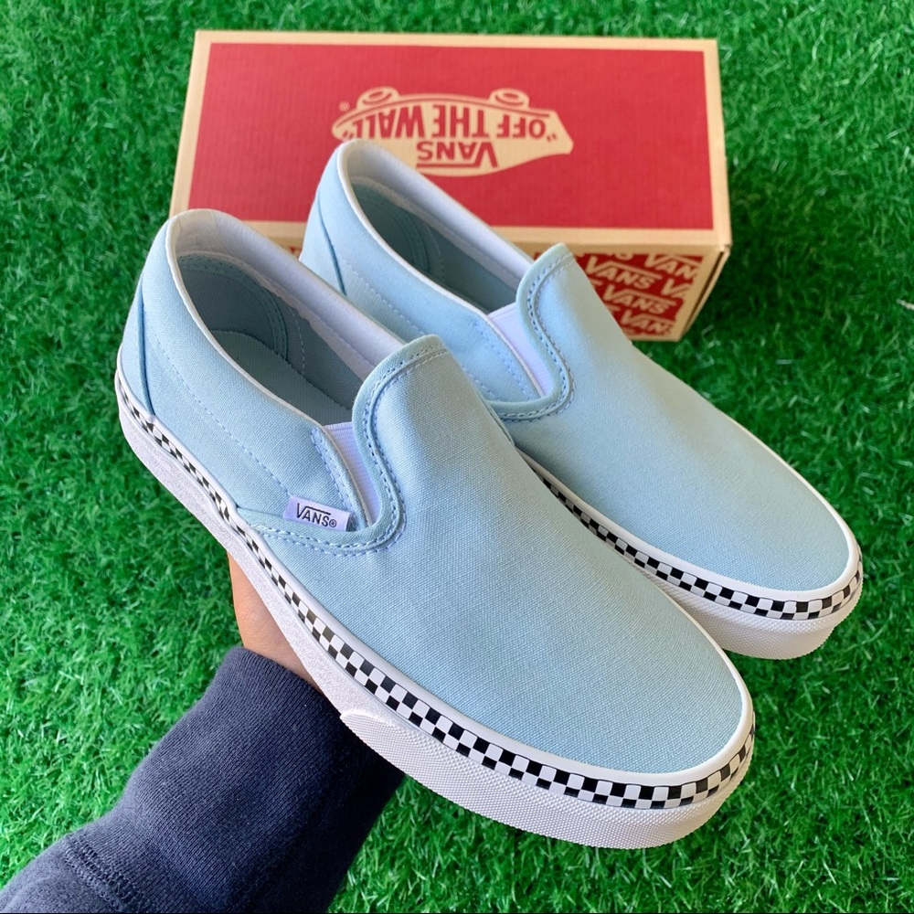 Vans Classic Slip On Check Foxing Cool Blue - Picture 1 of 7